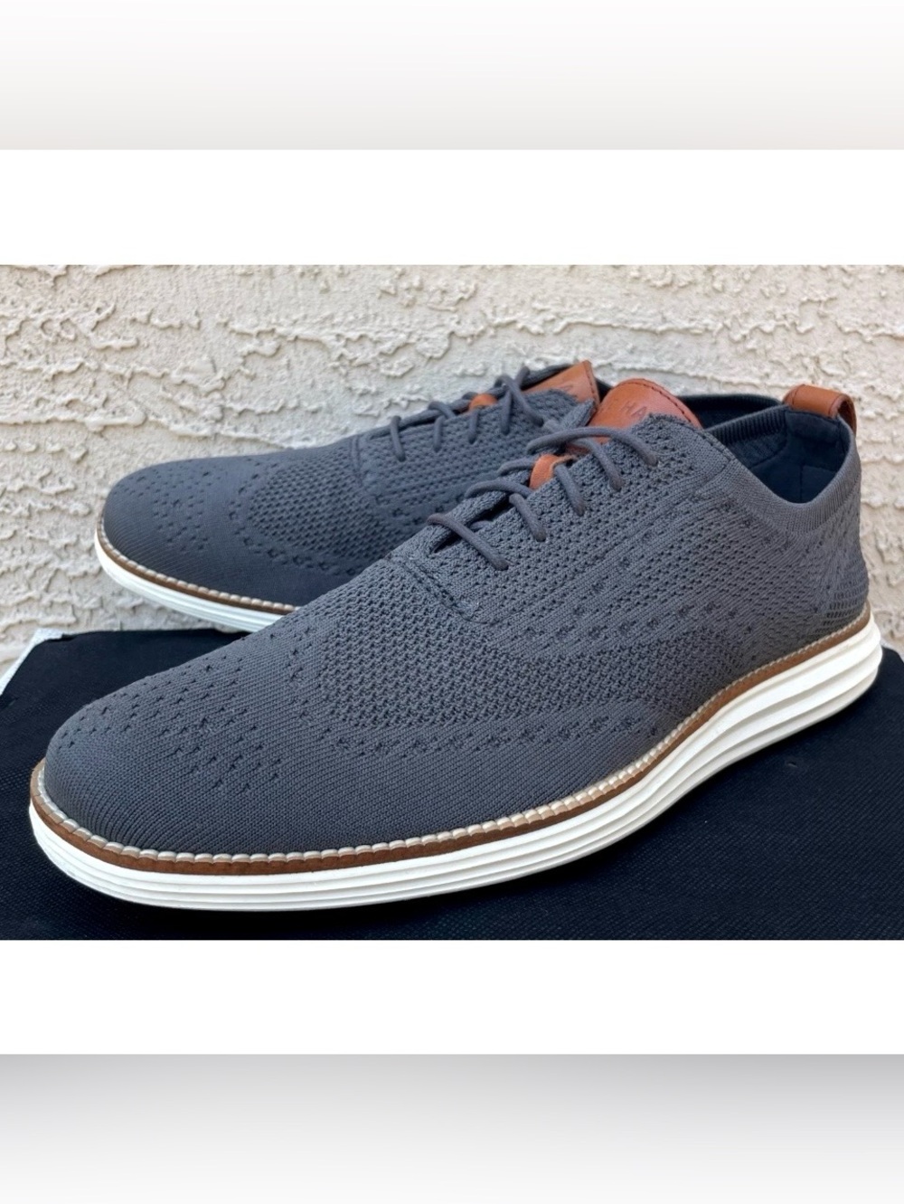 Cole Haan Grand StitchLite Mens US 11.5 M Knit Oxford Wingtip Magnet Gray C27961